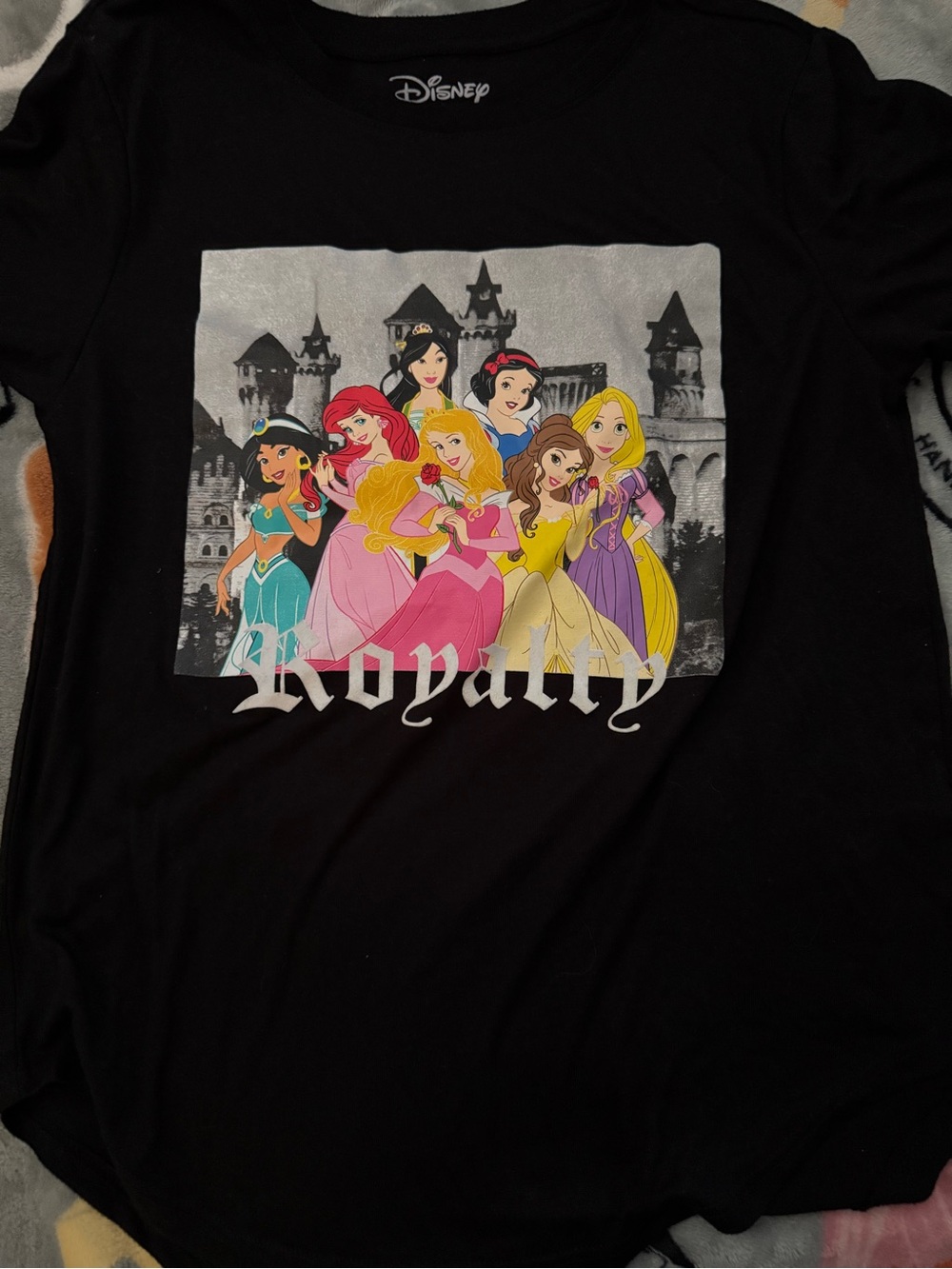 Disney Black Tee with Colorful Princess Graphic